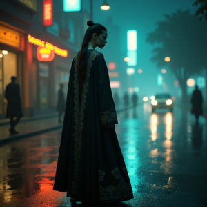 Cyberpunk — Regal Figure In Flowing Embroidered Robes Cinematic #0148 (Gemini)