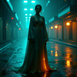 Cyberpunk — Regal Figure In Flowing Embroidered Robes Cinematic #0166 (Seedream)