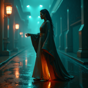 Cyberpunk — Regal Figure In Flowing Embroidered Robes Cinematic #0172 (Gemini)