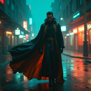 Cyberpunk — Regal Figure In Flowing Embroidered Robes Cinematic #0178 (Seedream)