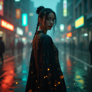 Cyberpunk — Regal Figure In Flowing Embroidered Robes Cinematic #0184 (Gemini)