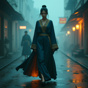 Cyberpunk — Regal Figure In Flowing Embroidered Robes Cinematic #0196 (Gemini)