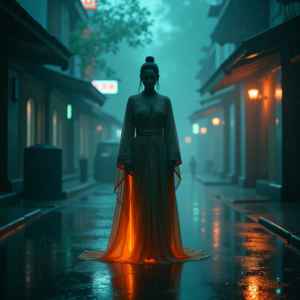 Cyberpunk — Regal Figure In Flowing Embroidered Robes Cinematic #0202 (Seedream)