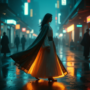Cyberpunk — Regal Figure In Flowing Embroidered Robes Cinematic #0214 (Seedream)