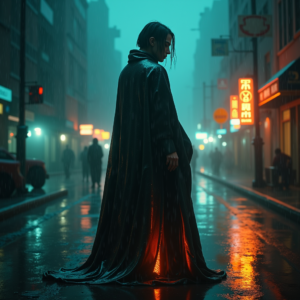 Cyberpunk — Regal Figure In Flowing Embroidered Robes Cinematic #0227 (Dreamina)