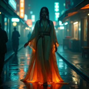 Cyberpunk — Regal Figure In Flowing Embroidered Robes Cinematic #0233 (ChatGPT)