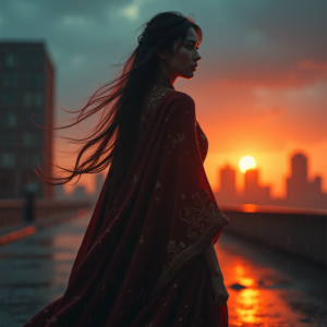 Cyberpunk — Regal Figure In Flowing Embroidered Robes Cinematic #0245 (ChatGPT)