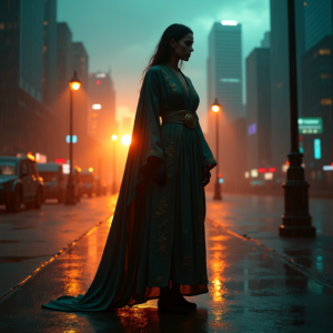 Cyberpunk — Regal Figure In Flowing Embroidered Robes Cinematic #0263 (Dreamina)