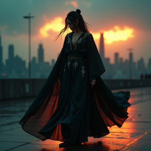 Cyberpunk — Regal Figure In Flowing Embroidered Robes Cinematic #0275 (Dreamina)