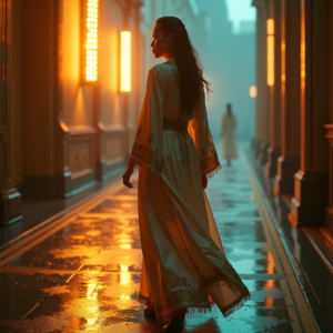 Cyberpunk — Regal Figure In Flowing Embroidered Robes Cinematic #0281 (ChatGPT)