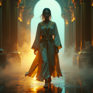 Cyberpunk — Regal Figure In Flowing Embroidered Robes Cinematic #0293 (ChatGPT)
