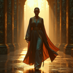 Cyberpunk — Regal Figure In Flowing Embroidered Robes Cinematic #0311 (Dreamina)
