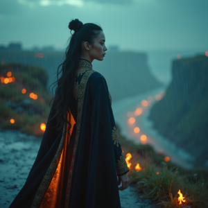 Cyberpunk — Regal Figure In Flowing Embroidered Robes Cinematic #0317 (ChatGPT)