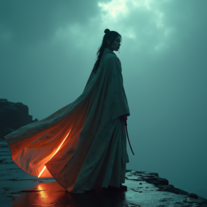 Cyberpunk — Regal Figure In Flowing Embroidered Robes Cinematic #0323 (Dreamina)