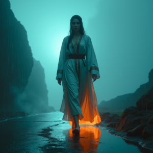 Cyberpunk — Regal Figure In Flowing Embroidered Robes Cinematic #0329 (ChatGPT)