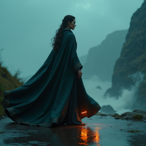 Cyberpunk — Regal Figure In Flowing Embroidered Robes Cinematic #0347 (Dreamina)