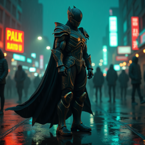 Cyberpunk — Warrior In Intricately Detailed Armor Catching Cinematic #0032 (Ideogram)