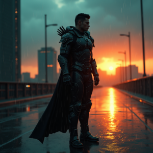 Cyberpunk — Warrior In Intricately Detailed Armor Catching Cinematic #0056 (Ideogram)