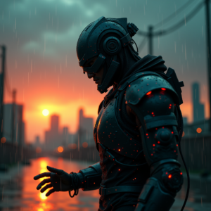 Cyberpunk — Warrior In Intricately Detailed Armor Catching Cinematic #0062 (FLUX)