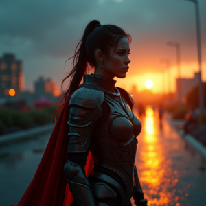 Cyberpunk — Warrior In Intricately Detailed Armor Catching Cinematic #0068 (Ideogram)
