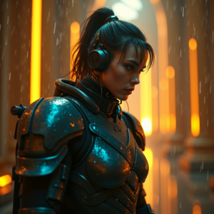 Cyberpunk — Warrior In Intricately Detailed Armor Catching Cinematic #0098 (FLUX)