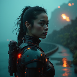 Cyberpunk — Warrior In Intricately Detailed Armor Catching Cinematic #0110 (FLUX)