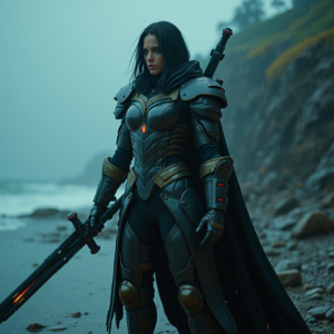 Cyberpunk — Warrior In Intricately Detailed Armor Catching Cinematic #0116 (Ideogram)