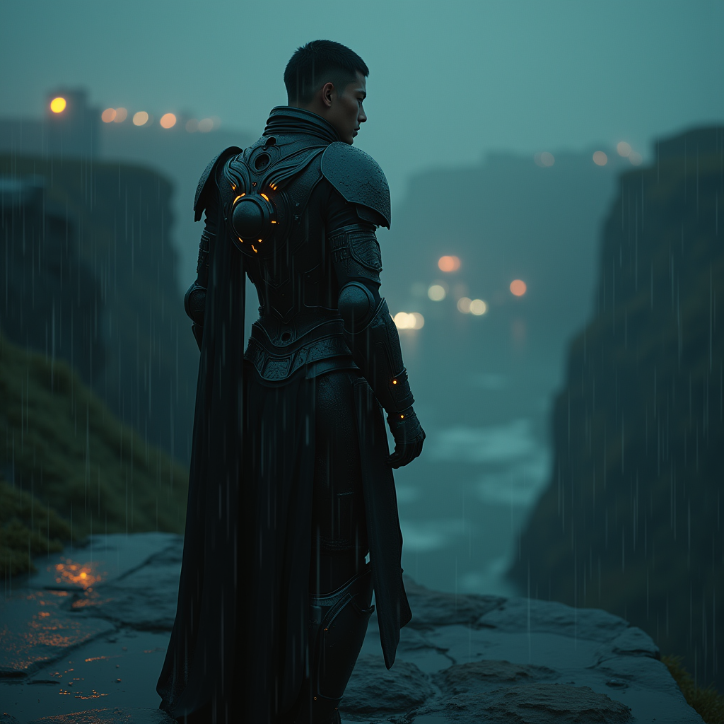 Cyberpunk — Warrior In Intricately Detailed Armor Catching Cinematic #0128 (Ideogram)
