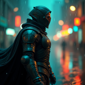 Cyberpunk — Warrior In Intricately Detailed Armor Catching Cinematic #0176 (Ideogram)