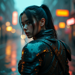 Cyberpunk — Warrior In Intricately Detailed Armor Catching Cinematic #0182 (FLUX)