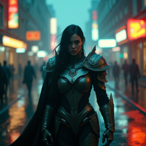 Cyberpunk — Warrior In Intricately Detailed Armor Catching Cinematic #0237 (Leonardo)
