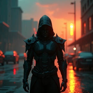 Cyberpunk — Warrior In Intricately Detailed Armor Catching Cinematic #0261 (Leonardo)