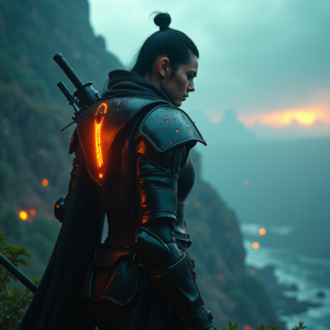 Cyberpunk — Warrior In Intricately Detailed Armor Catching Cinematic #0315 (Krea)