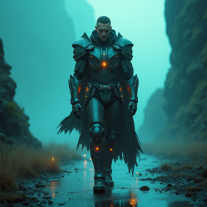 Cyberpunk — Warrior In Intricately Detailed Armor Catching Cinematic #0327 (Krea)
