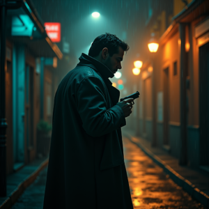 Dark Cinematic — Detective In A Rain-damp Trench Coat Cinematic #0011 (FLUX)