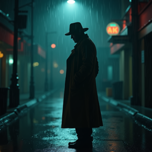 Dark Cinematic — Detective In A Rain-damp Trench Coat Cinematic #0023 (FLUX)