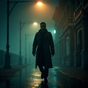 Dark Cinematic — Detective In A Rain-damp Trench Coat Cinematic #0161 (Ideogram)