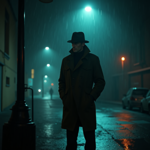 Dark Cinematic — Detective In A Rain-damp Trench Coat Cinematic #0167 (FLUX)