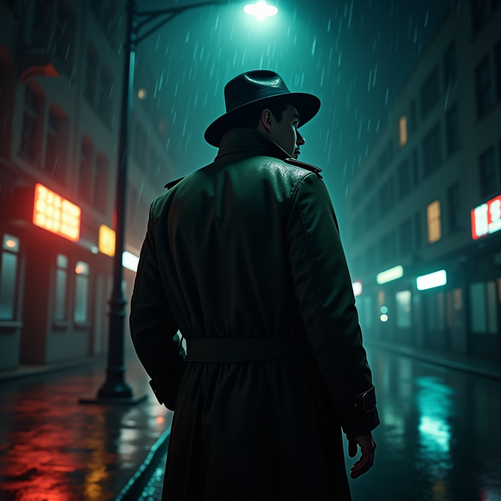 Dark Cinematic — Detective In A Rain-damp Trench Coat Cinematic #0221 (Ideogram)