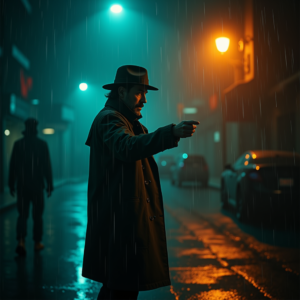 Dark Cinematic — Detective In A Rain-damp Trench Coat Cinematic #0231 (Firefly)