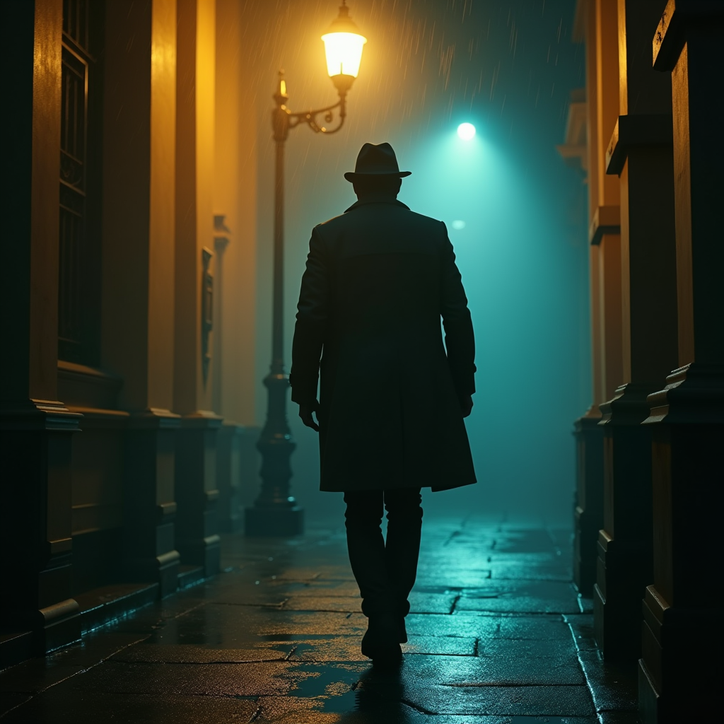 Dark Cinematic — Detective In A Rain-damp Trench Coat Cinematic #0291 (Firefly)