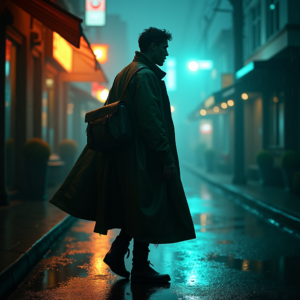 Dark Cinematic — Lone Traveler In A Weathered Long Cinematic #0233 (Ideogram)