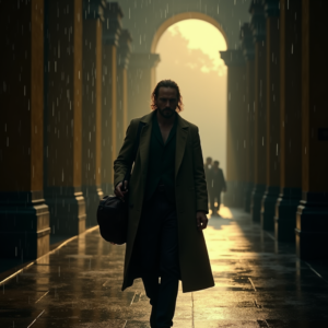 Dark Cinematic — Lone Traveler In A Weathered Long Cinematic #0293 (Ideogram)