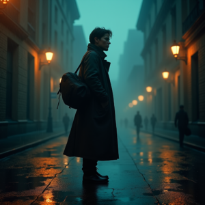 Dark Cinematic — Lone Traveler In A Weathered Long Cinematic #0347 (FLUX)