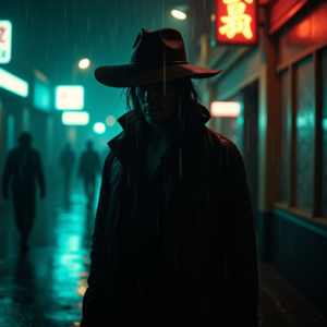 Dark Cinematic — Mysterious Figure Beneath A Wide-brimmed Hat Cinematic #0021 (Midjourney)