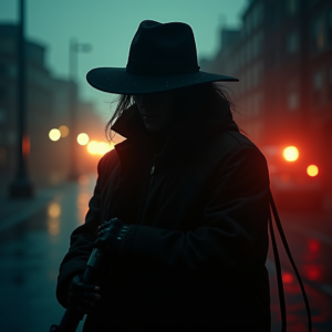 Dark Cinematic — Mysterious Figure Beneath A Wide-brimmed Hat Cinematic #0045 (Midjourney)
