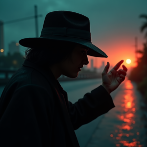 Dark Cinematic — Mysterious Figure Beneath A Wide-brimmed Hat Cinematic #0063 (Firefly)