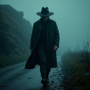 Dark Cinematic — Mysterious Figure Beneath A Wide-brimmed Hat Cinematic #0123 (Firefly)