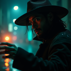 Dark Cinematic — Mysterious Figure Beneath A Wide-brimmed Hat Cinematic #0171 (Firefly)