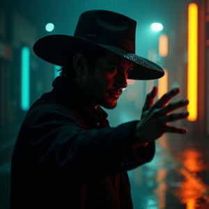 Dark Cinematic — Mysterious Figure Beneath A Wide-brimmed Hat Cinematic #0207 (Firefly)